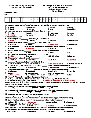 2 Đề thi học kỳ I môn tiếng Anh Lớp 11 - Năm học 2018-2019 - Trường THPT Lê Hữu Trác
